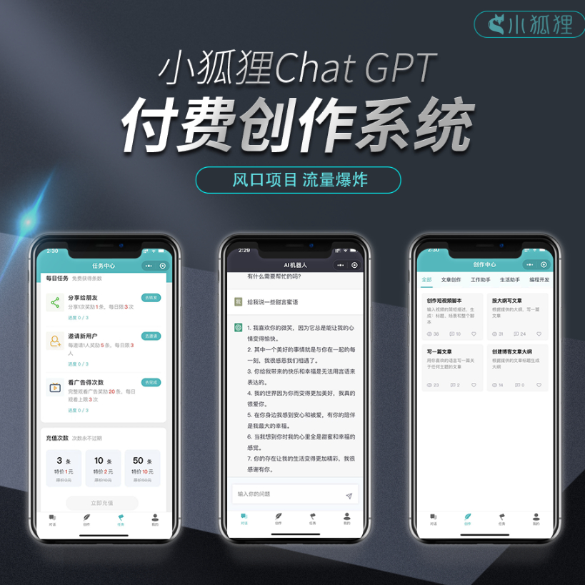 小狐狸Chat GPT ai 创作系统3.1.2版本源码无授权版本-五块四源码网